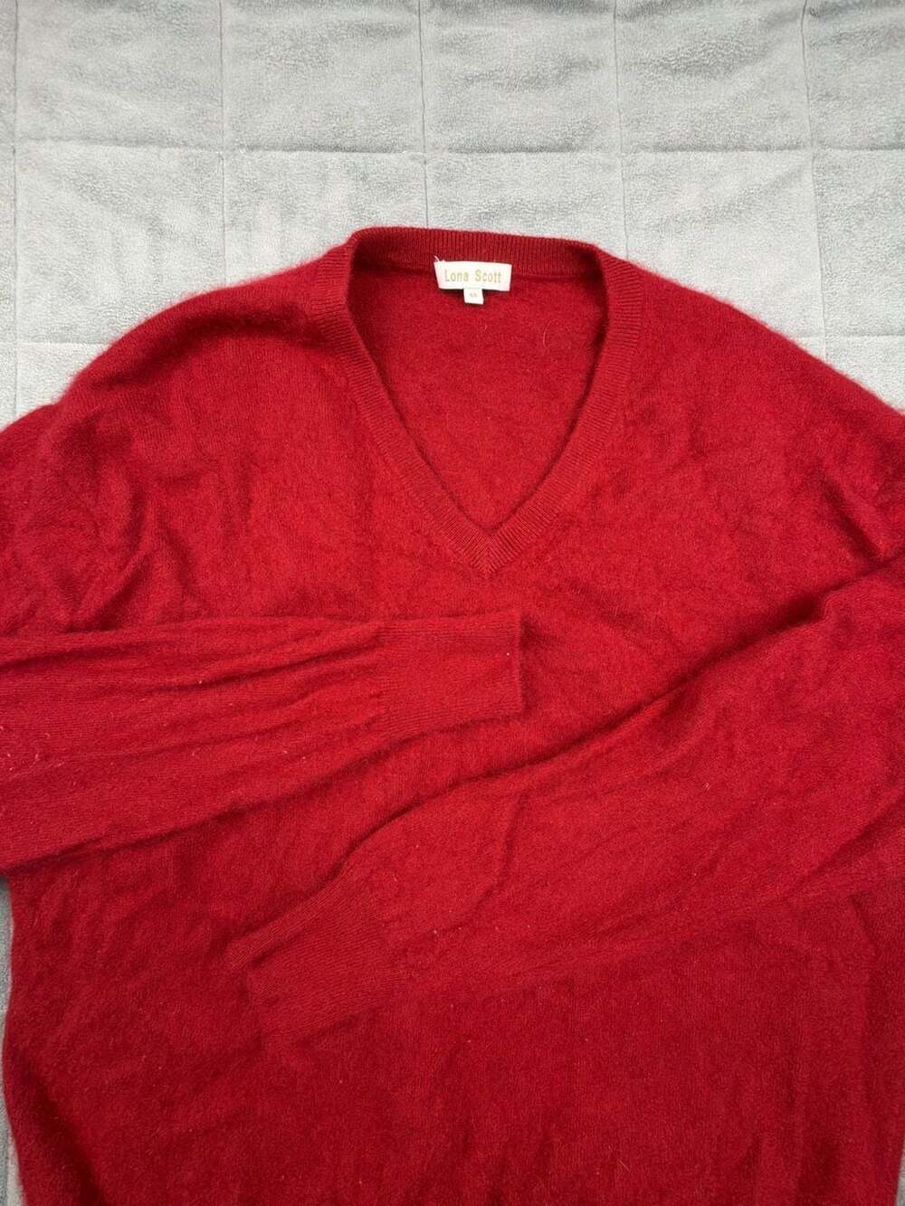 Lona Scott 100% Cashmere Red V-Neck Pullover Sweater Size L EU44